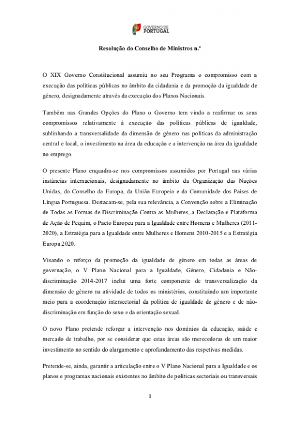 V Plano Nacional para a Igualdade