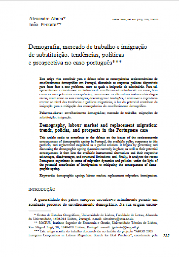 Demografia, mercado de trabalho e imigração de substituição: tendências, políticas e prospectiva no caso português