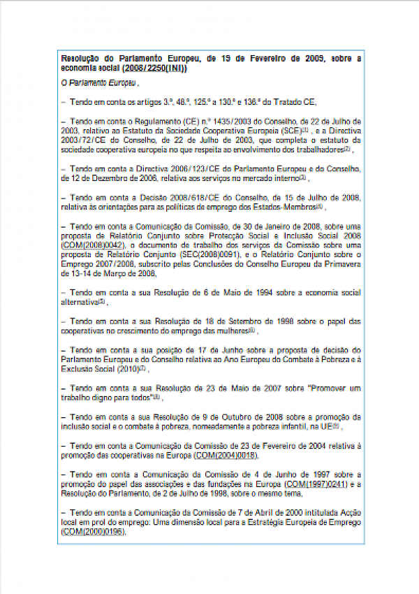 Resolução do Parlamento Europeu sobre Economia Social