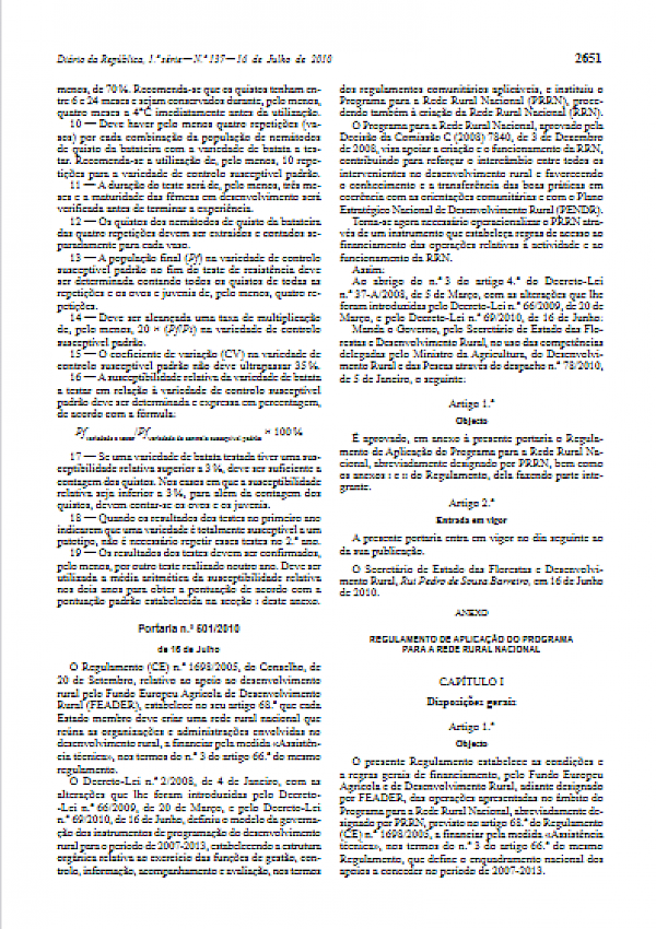 Regulamento de Aplicação do Programa para a Rede Rural Nacional (Portaria 501/2010)