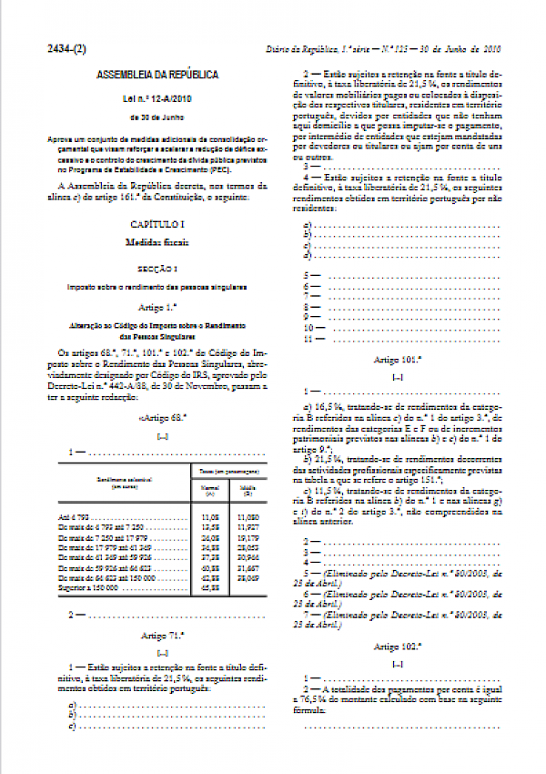 Alterações fiscais - PEC (Lei 12-A/2010, 30 Junho)