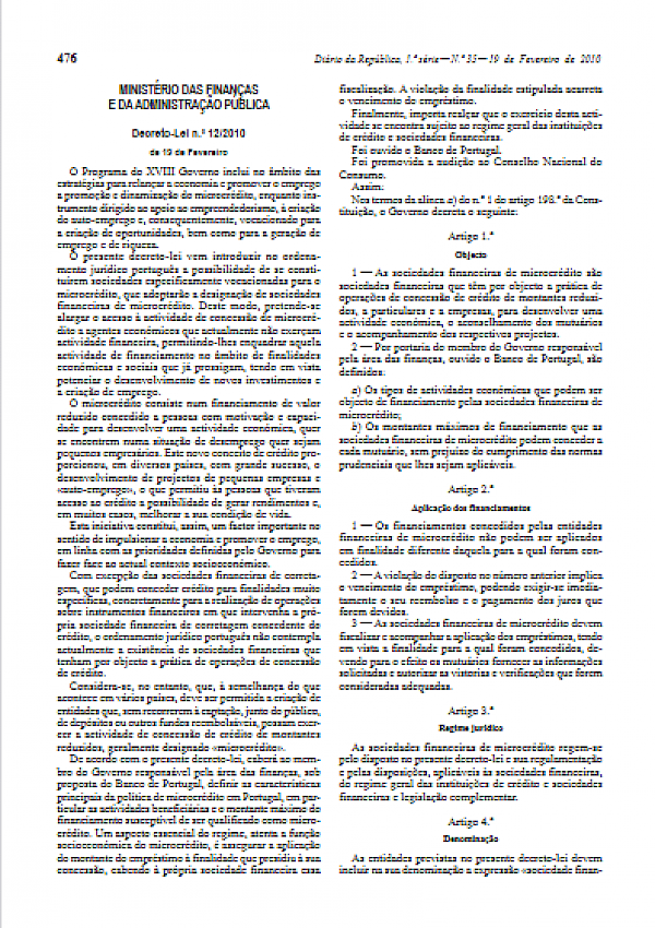 Sociedades Financeiras de Microcrédito (DL 12/2010)
